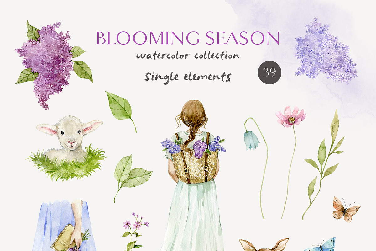 BLOOMING SEASON watercolor clipart, a Seasonal Illustration by long summer (Photo 3 of 15)