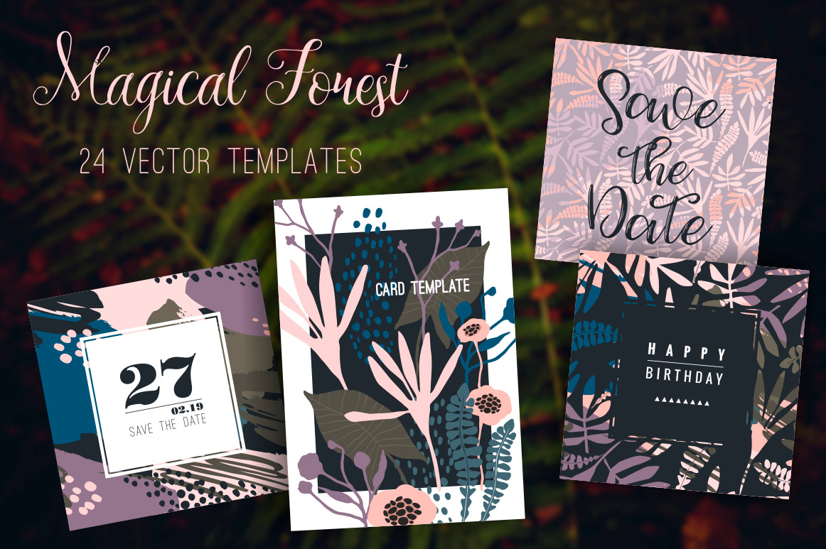 Magical forest. 24 vector templates., a Card Template by Nadia Grapes