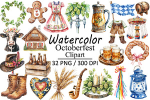 Watercolor Octoberfest Clipart, an Illustration by Design Market