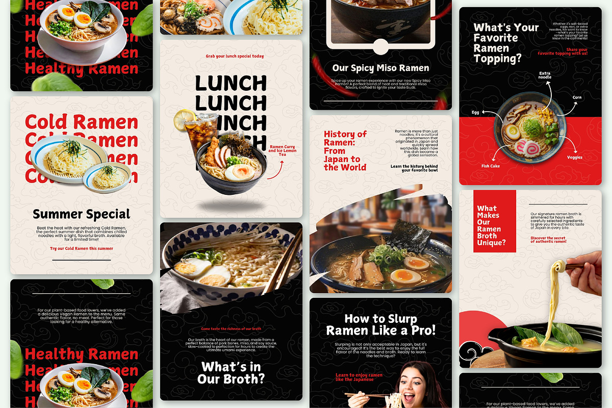 Canva Ramen Food Instagram Template, a Design Template by SecondBrain Store (Photo 3 of 10)