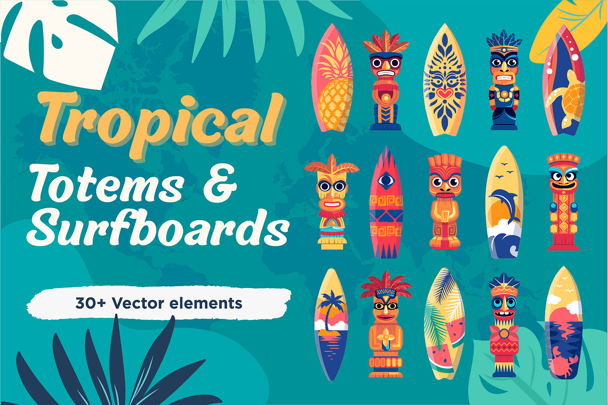 Tropical Set - Totems & Surfboards, an Object Illustration by Lettering_Logo (Photo 1 of 8)