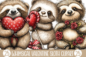 Whimsical Valentine Sloth Clipart, an Illustration by Designking