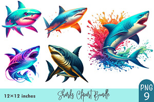 Watercolor Sharks Clipart, a Graphic by CitraGraphics