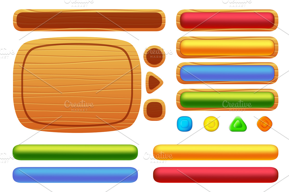 Wooden game buttons, menu, an Object Illustration by Things for designers