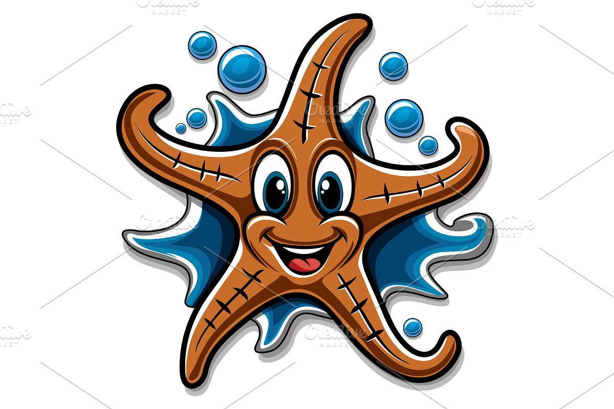 Cute Smiling Starfish with Bubbles, an Animal Illustration by Ghagra (Photo 2 of 3)