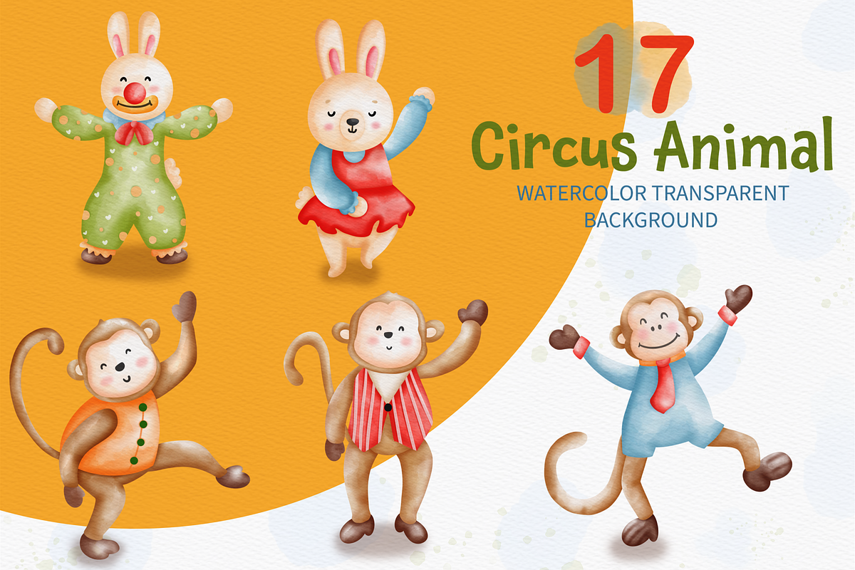 Watercolor Circus Clipart, Animals, an Animal Illustration by Apixsala (Photo 5 of 14)