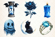 Blue Halloween Watercolor Clipart, an Illustration by Dream Creation (Thumbnail 5 of 7)
