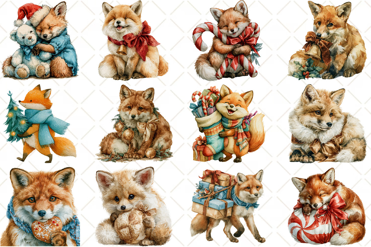 Watercolor Christmas Fox Clipart, a Seasonal Illustration by Black Bird Studio (Photo 3 of 7)