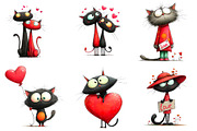 whimsical cats valentines day clipar, an Illustration by CreationArt (Thumbnail 4 of 6)