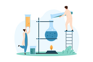 Chemistry experiment in laboratory, an Illustration by Flashvector