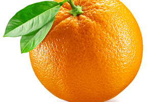 Orange fruit with leaves isolated, a Food & Drink Photo by Volff