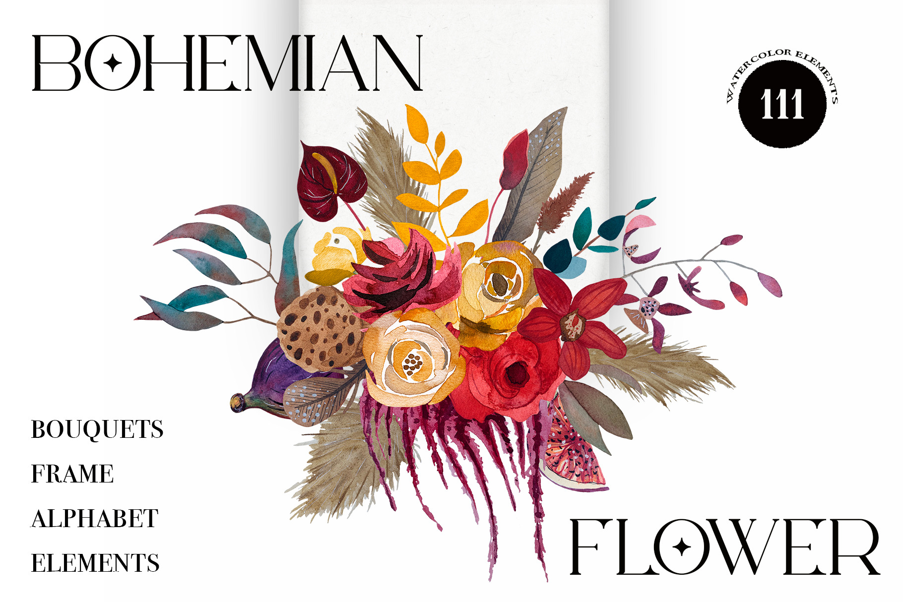 Bohemian flowers watercolor clipart | Graphics ~ Creative Market