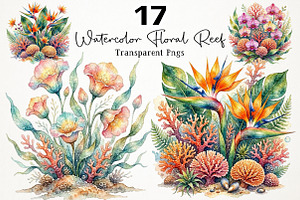 Watercolor Floral Reef PNG Clipart, a Seasonal Illustration by RobertsArt