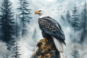 Majestic Bald Eagle Soaring Above Mi, an Animal Photo by Pixeness Studio