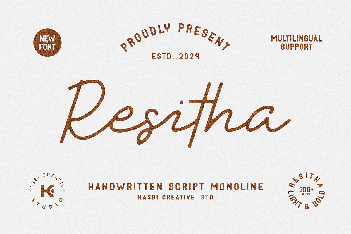 Resitha - Script Monoline, a Handwritten Font by Hasbi Creative (Photo 1 of 8)