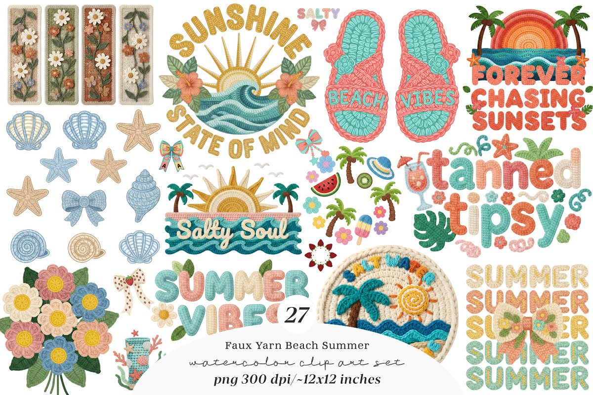 Faux Yarn Beach Summer Clipart, an Illustration by SinaCreation (Photo 1 of 11)