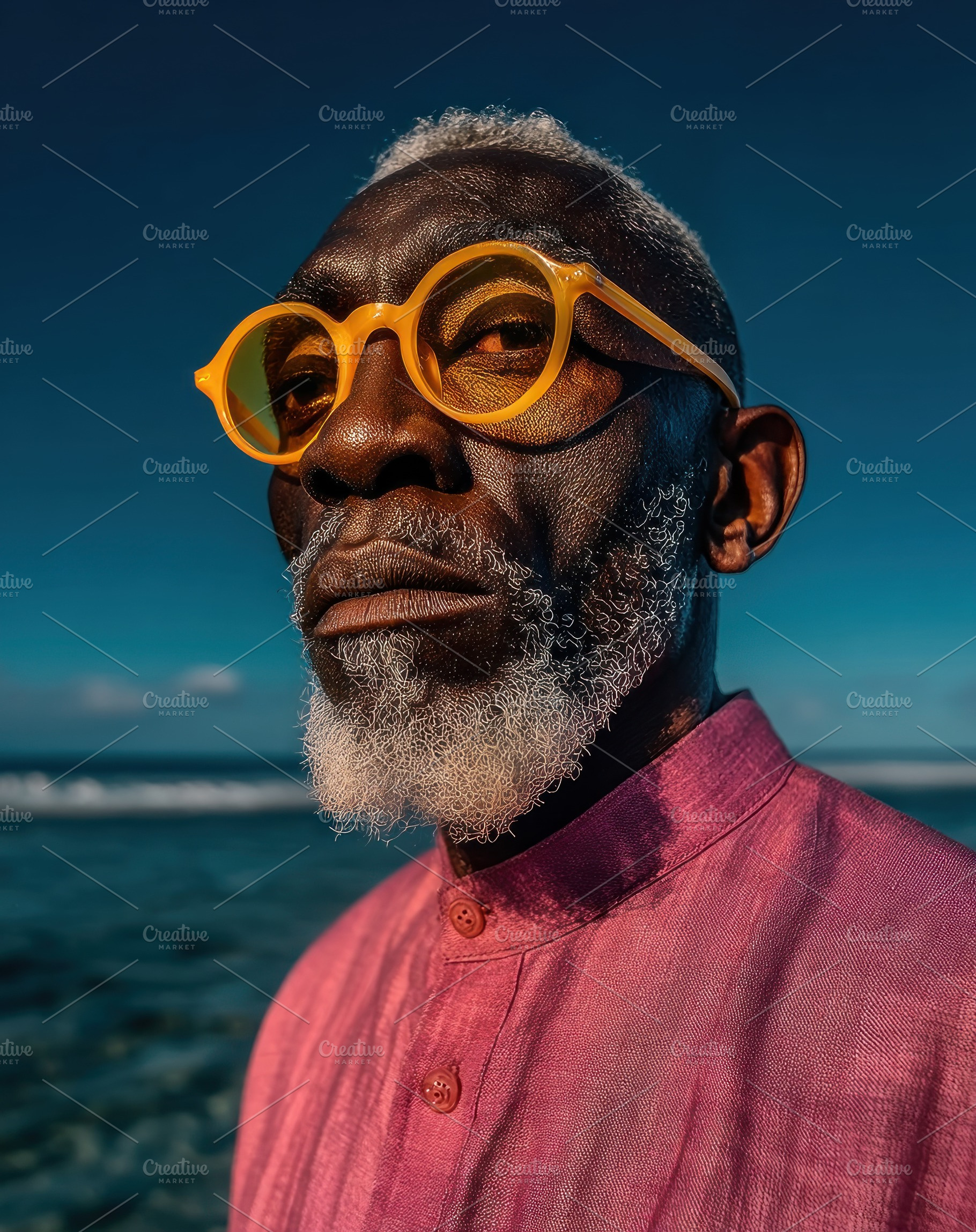 Portrait of Senior African Man with White Beard Wearing Yellow G, a Person Photo by José Manuel Gelpi