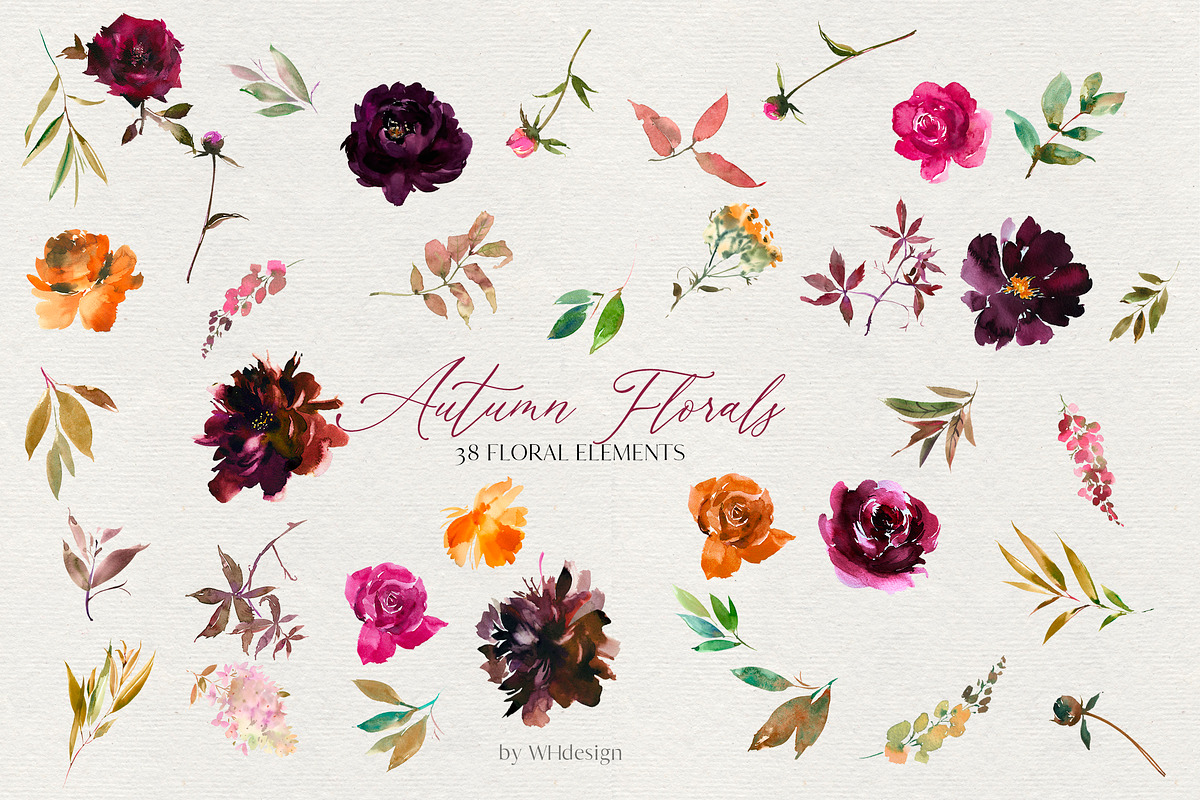 Autumn Florals Bright Fall Clipart, a Decorative Illustration by whiteheartdesign (Photo 6 of 7)