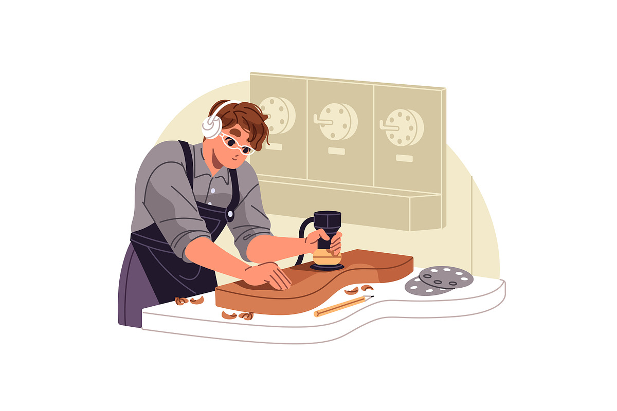 Carpenters work with wood set, a Work Illustration by PaperTrident (Photo 6 of 9)