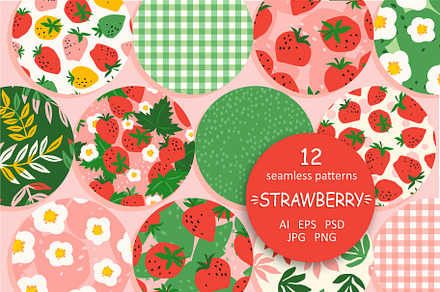 Strawberry. 12 seamless patterns, a Pattern Graphic by Nadia Grapes