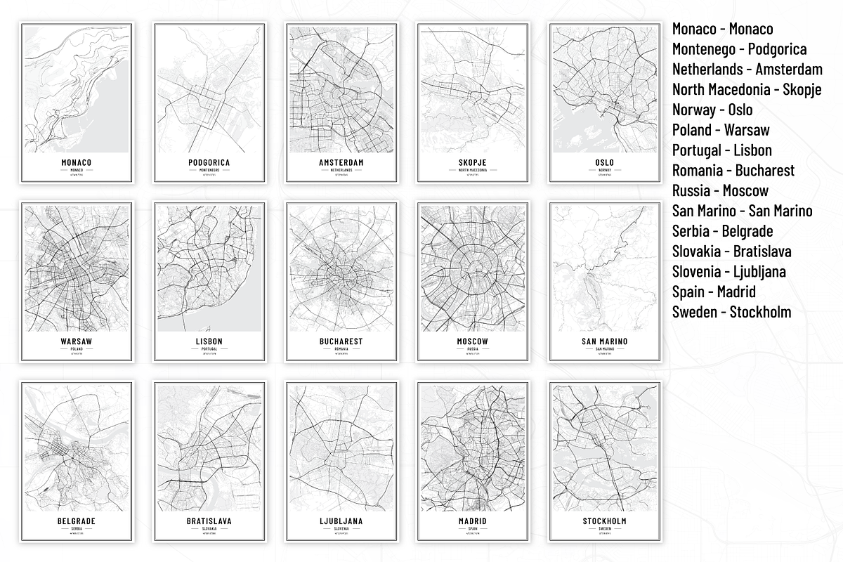 Europe Capitals - City Street Maps, an Illustration by AdrianDragne (Photo 7 of 10)