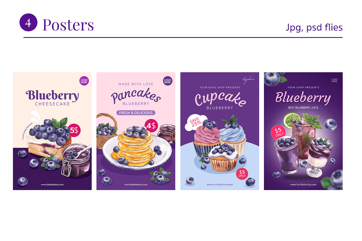 Blueberry Watercolor Hand Drawn, a Food Illustration by CreativeValuation (Photo 6 of 17)