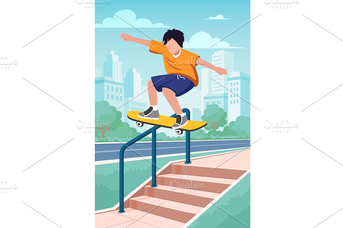 skateboarder guy. teenage boy in, a Sport Illustration by Multigon