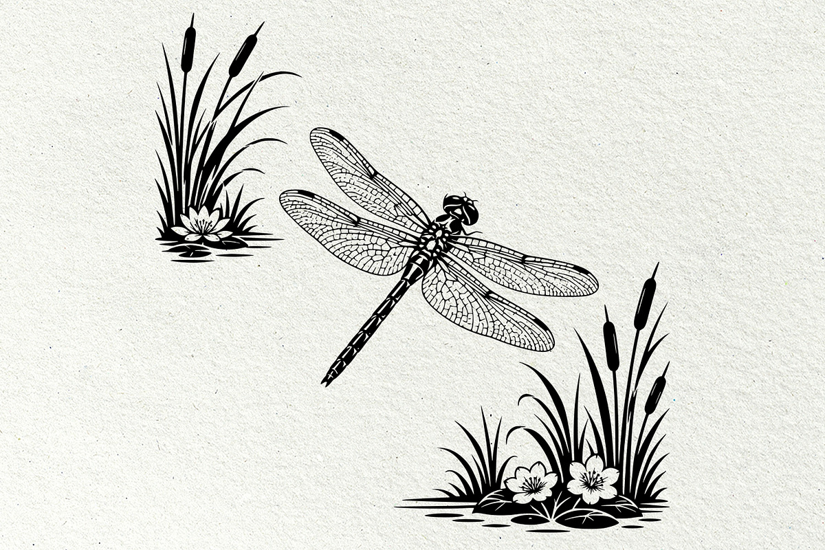 Dragonfly Pond Line Art Graphics, a Decorative Illustration by DENIDigitalArtSudio (Photo 6 of 6)