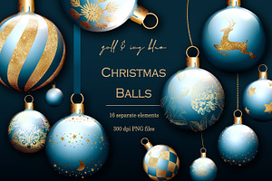 Blue And Gold Christmas Balls - PNG