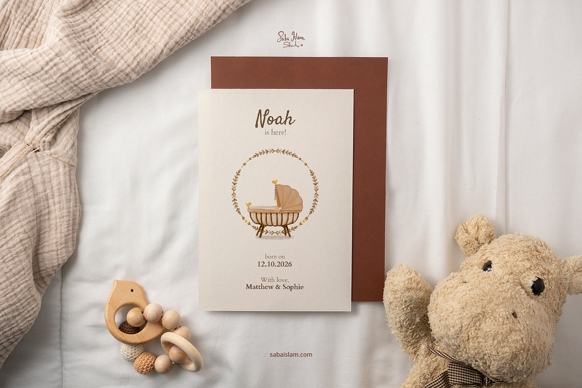 Boho-Brown Birth Announcement, a Card Template by SabaIslam.Studio (Photo 6 of 8)