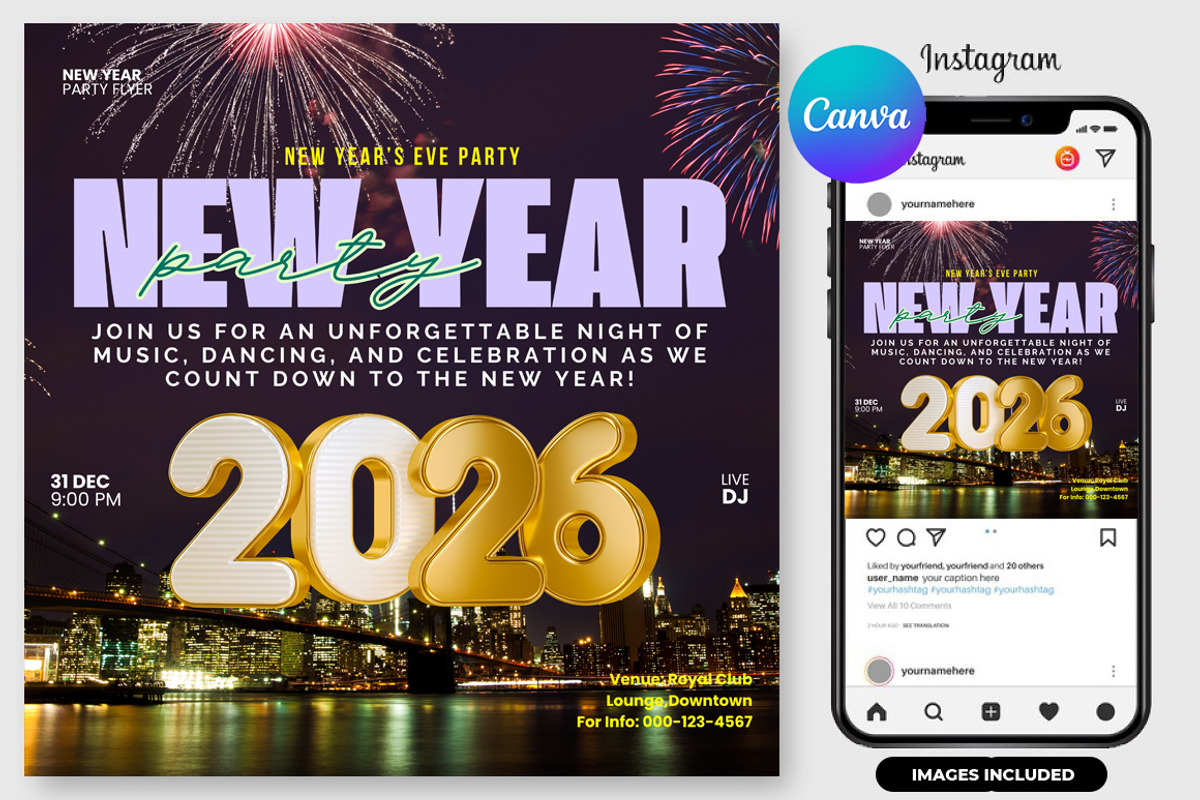 New Year Party Flyer Template |Canva, a Flyer Template by graphicforest (Photo 1 of 3)