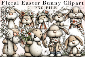 Floral Easter Bunny Clipart, an Illustration by Libby Wishes