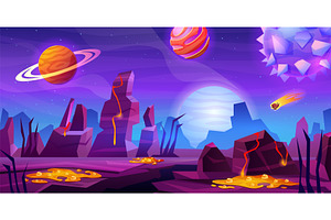 Alien planet surface. Cartoon, an Illustration by Stock-Smart-Start