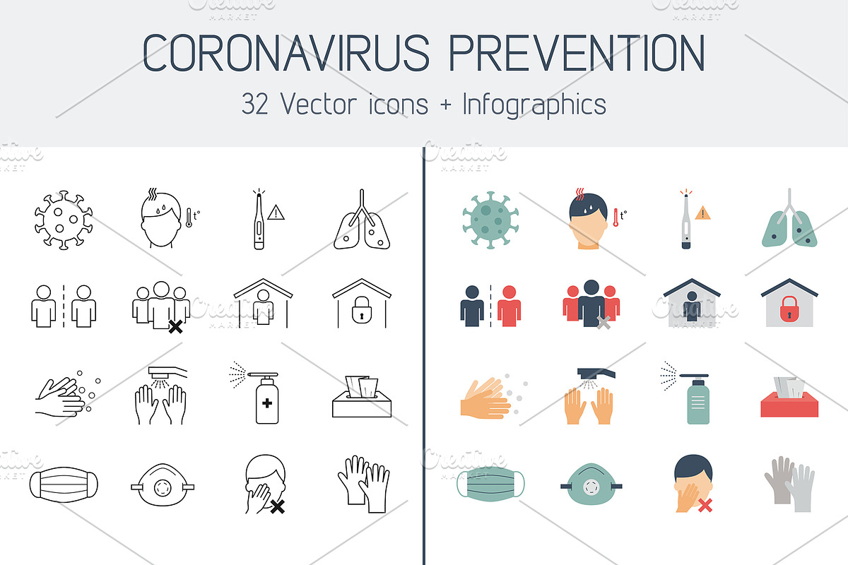 Covid 19 vector icons + Infographics, an Outline Icon by Paper Cards (Photo 1 of 5)
