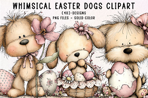 Whimsical Easter Dogs Clipart, an Illustration by CreationArt