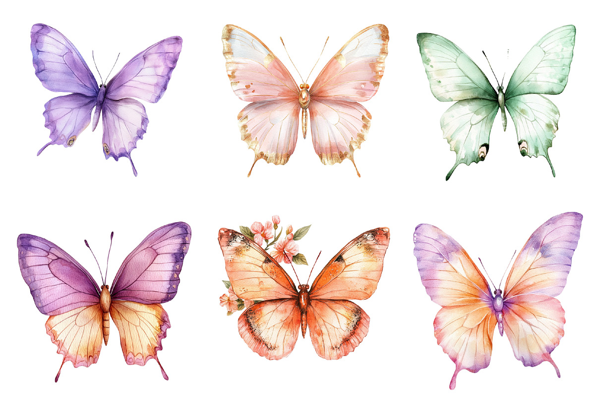 Soft Girly Butterfly Clipart Bundle, an Illustration by SinaCreation (Photo 4 of 5)