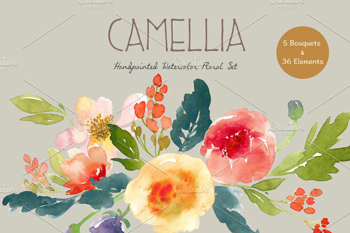 Camillia - Watercolor Floral Set, an Illustration by SmallHouseBigPony (Photo 2 of 6)