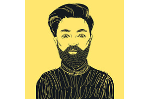 Hipster Man With Beard And Mustache. Hand Drawn Vetor Illustration.