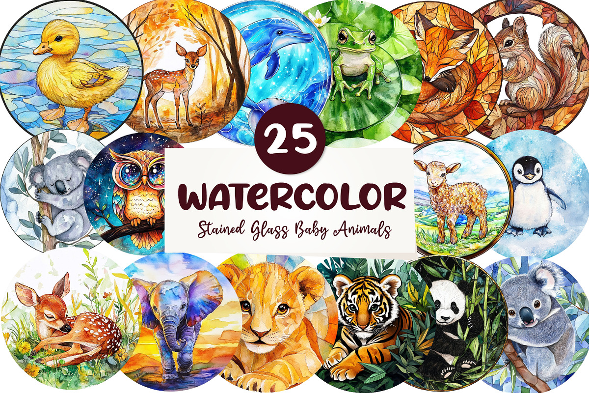 Round Stained Glass of Baby Animals, an Illustration by CreationArt (Photo 1 of 5)
