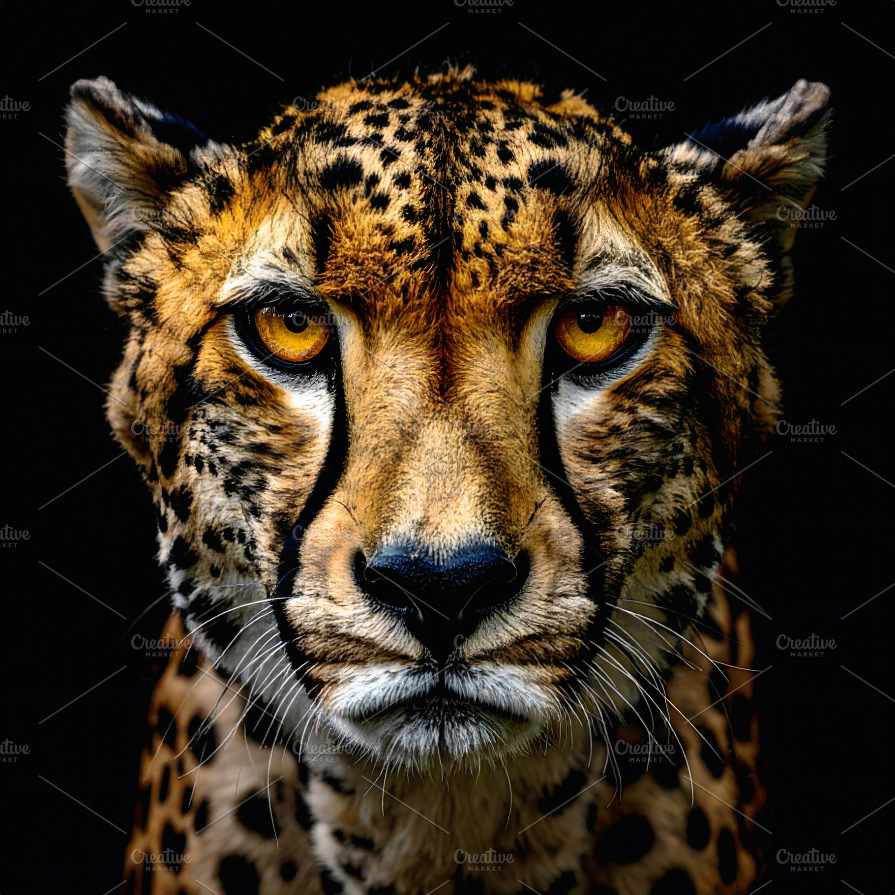 Cheetah face closeup with intense golden orange eyes, an Animal Photo by GoodGoods
