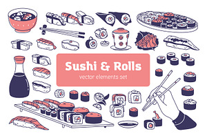 Asian Food. Japan Sushi, Rolls Set