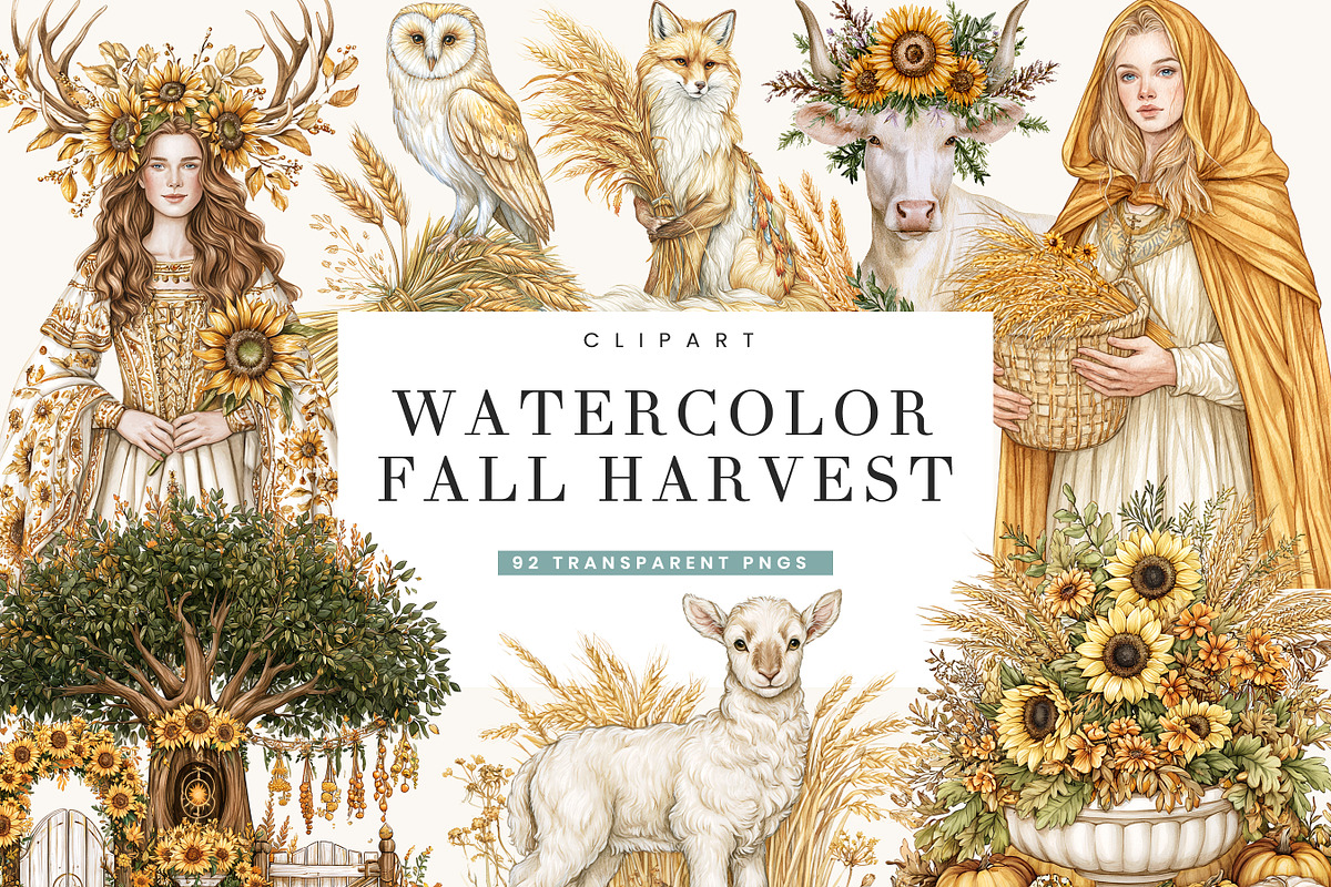Watercolor Fall Harvest Clipart, an Object Illustration by BusyDaydesign (Photo 1 of 9)