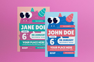 Pink Flat Kids Birthday Invitation, an Invitation Template by graphicook