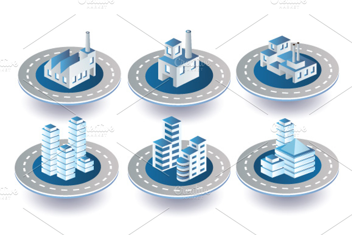 Isometric vector city set preview 3