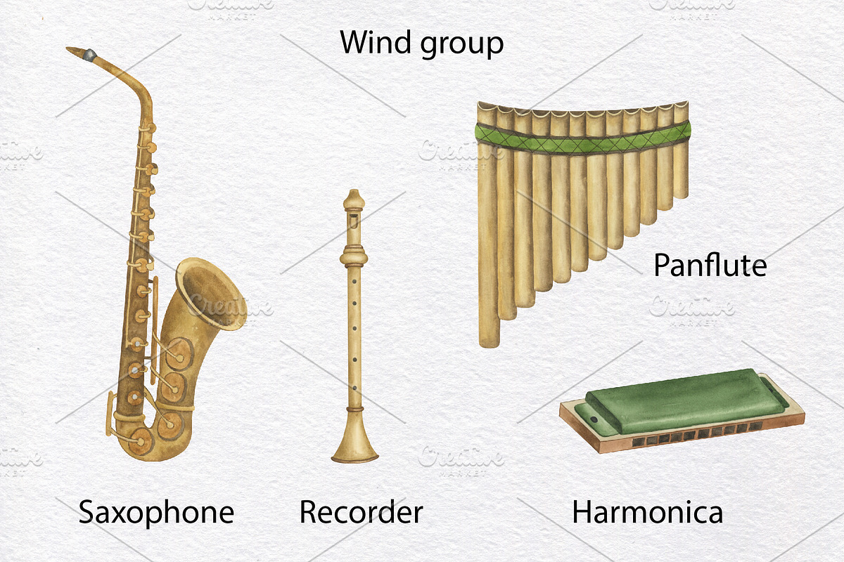 Musical Instruments Watercolor Set, an Education Illustration by KathrineWatercolor (Photo 3 of 9)