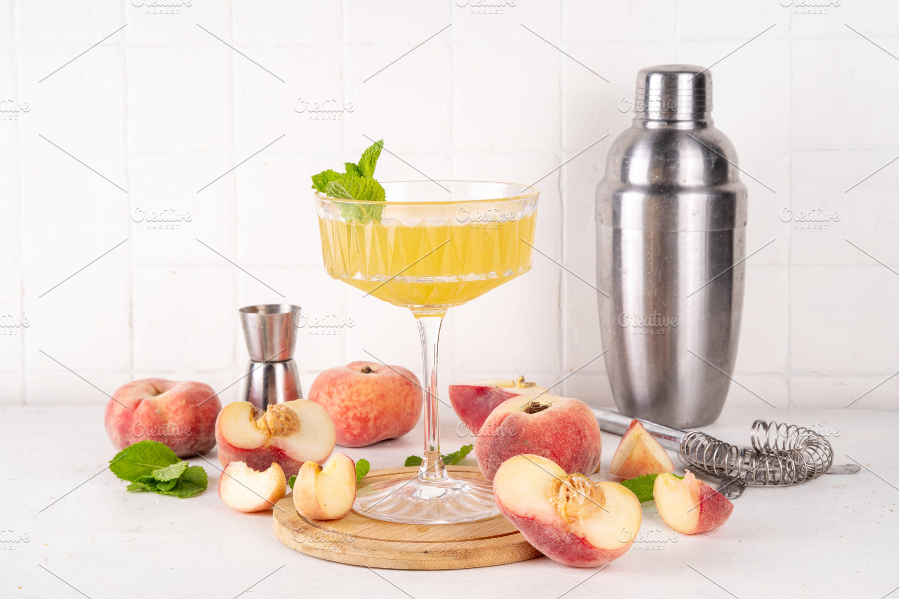 Flat peach martini or margarita or lemonade, a Food & Drink Photo by Rimma