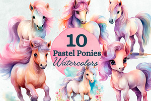 Pastel Ponies Watercolor Clipart