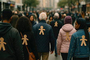 people wearing paper joke figures, generative AI, a Photo by Nito
