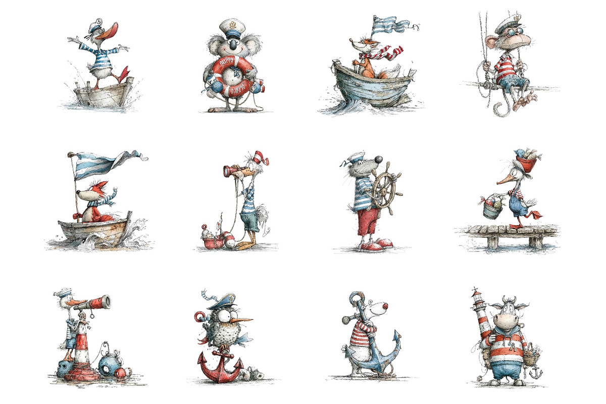 Whimsical Sailor Animals Clipart, an Animal Illustration by fashionaddict (Photo 3 of 7)