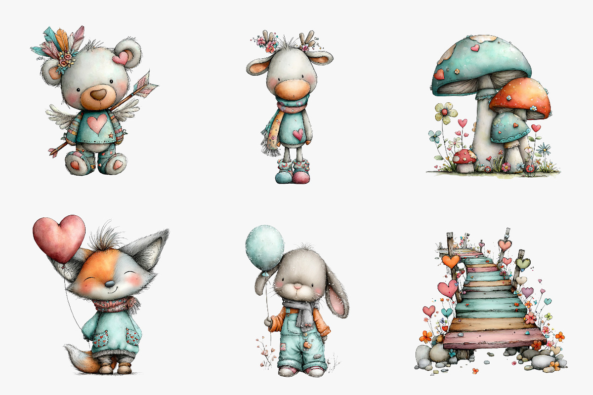 Valentine Woodland Animal Clipart, an Illustration by CreationArt (Photo 5 of 5)